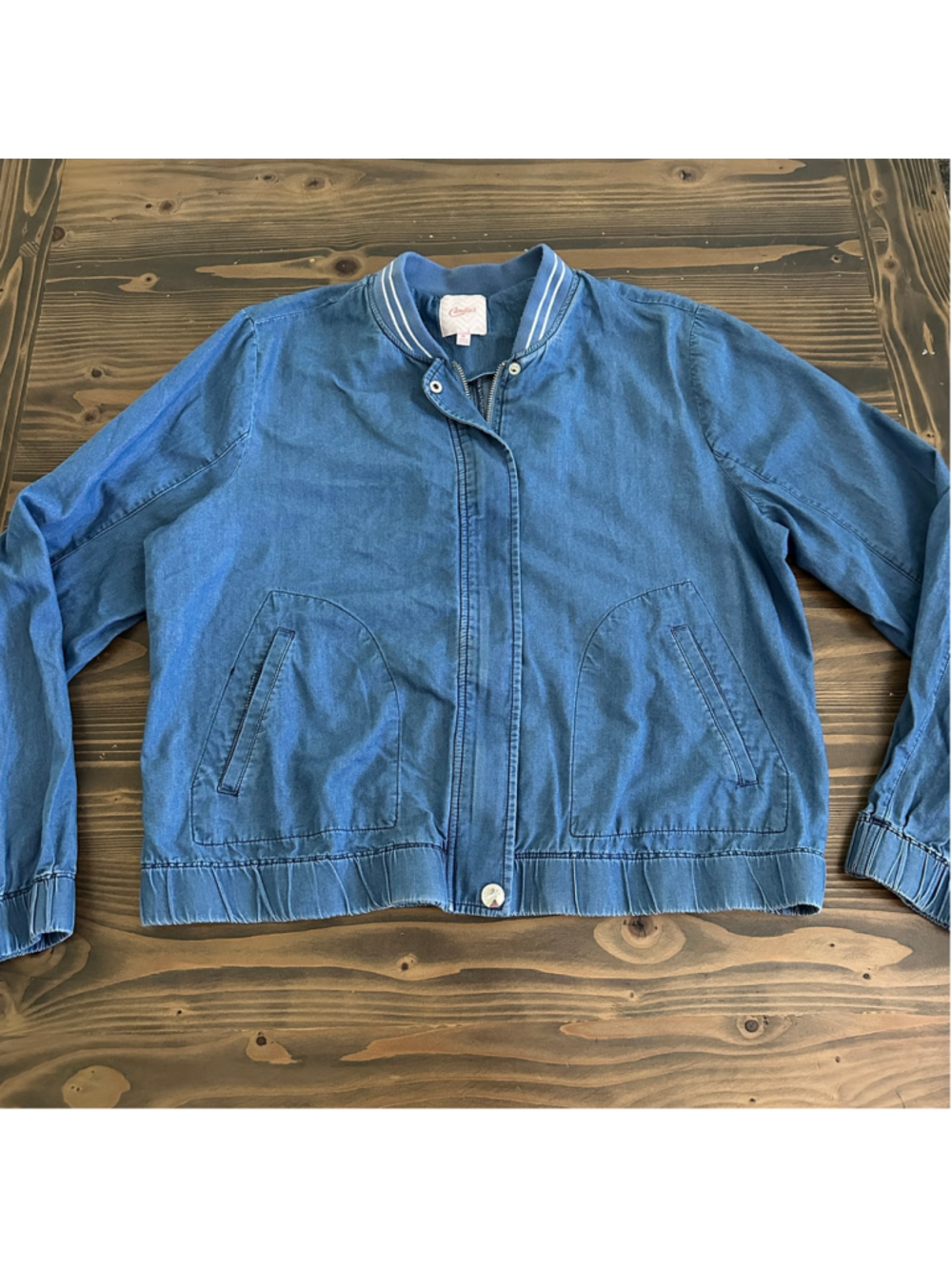 Candie's Denim Bomber Jacket Women's XL Blue Tencel Lyocell Y2K Inspired